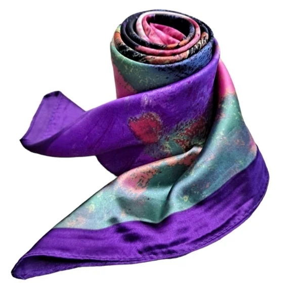 Square Satin Floral Print Neck Scarf Boho oversized oil painting 💖2/$30 - Picture 12 of 16